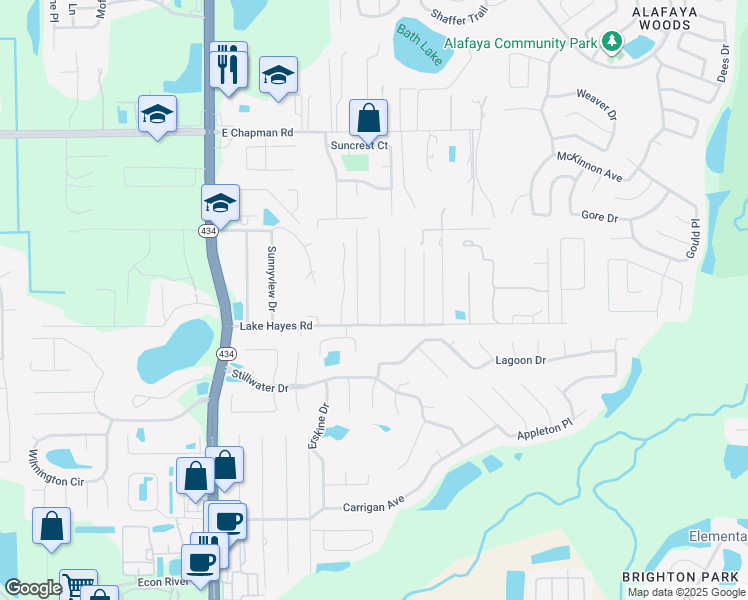 map of restaurants, bars, coffee shops, grocery stores, and more near 2376 Pine Street in Oviedo