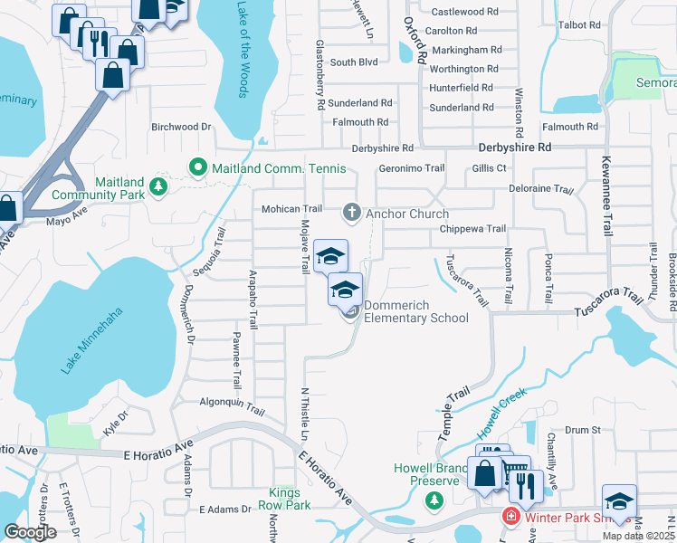 map of restaurants, bars, coffee shops, grocery stores, and more near 1901 Choctaw Trail in Maitland