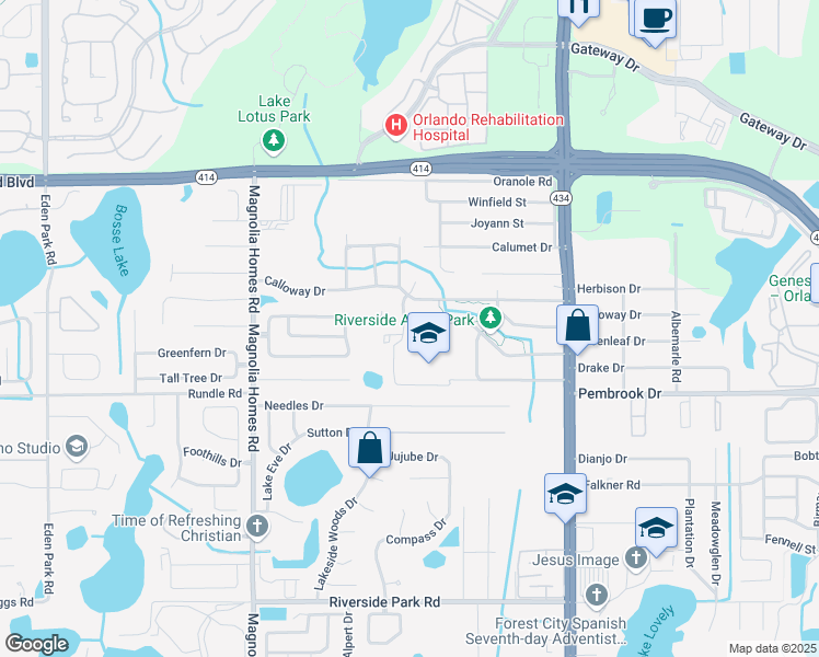map of restaurants, bars, coffee shops, grocery stores, and more near 3320 Drake Dr in Orlando