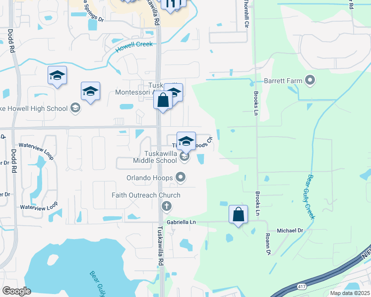 map of restaurants, bars, coffee shops, grocery stores, and more near 4615 Tiffany Woods Circle in Oviedo