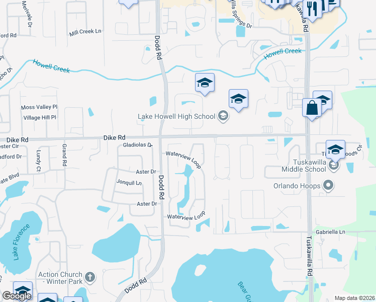 map of restaurants, bars, coffee shops, grocery stores, and more near 3894 Waterview Loop in Winter Park