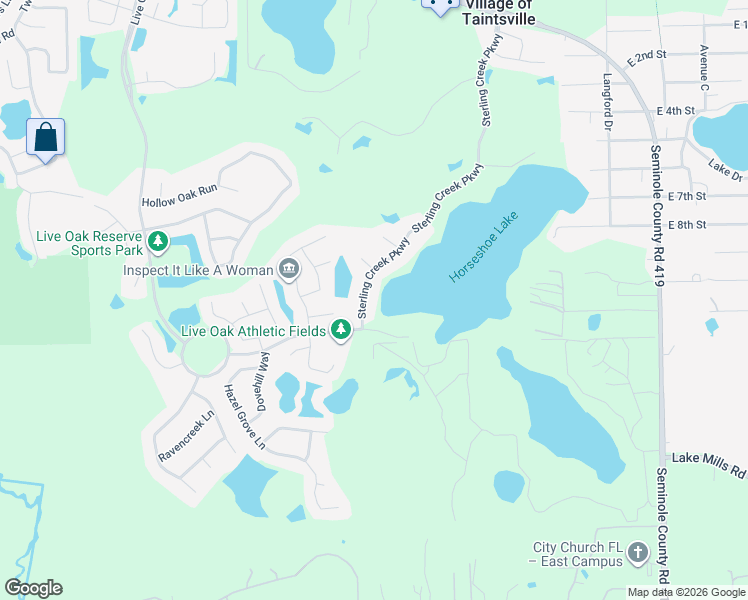 map of restaurants, bars, coffee shops, grocery stores, and more near 2415 Sterling Creek Parkway in Oviedo