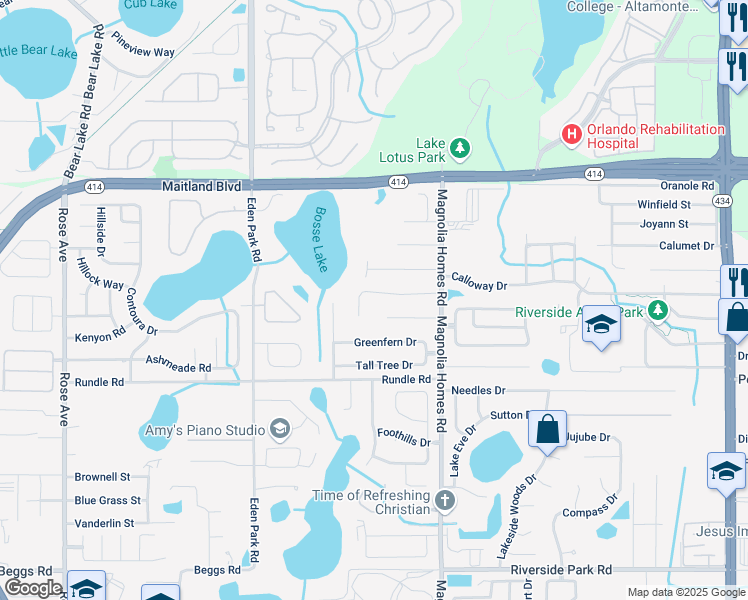 map of restaurants, bars, coffee shops, grocery stores, and more near 4243 Cobble Stone Court in Orlando