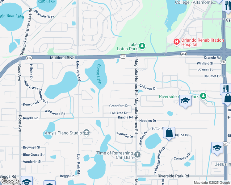 map of restaurants, bars, coffee shops, grocery stores, and more near 4243 Cobble Stone Court in Orlando