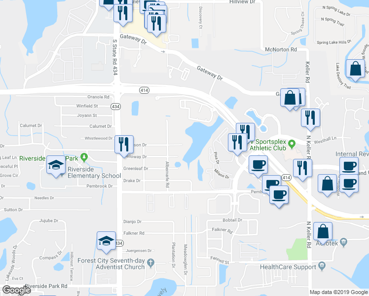 map of restaurants, bars, coffee shops, grocery stores, and more near 2208 Herbison Drive in Orlando