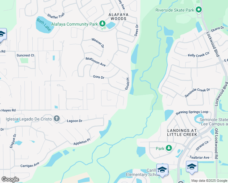map of restaurants, bars, coffee shops, grocery stores, and more near 1071 Gould Place in Oviedo