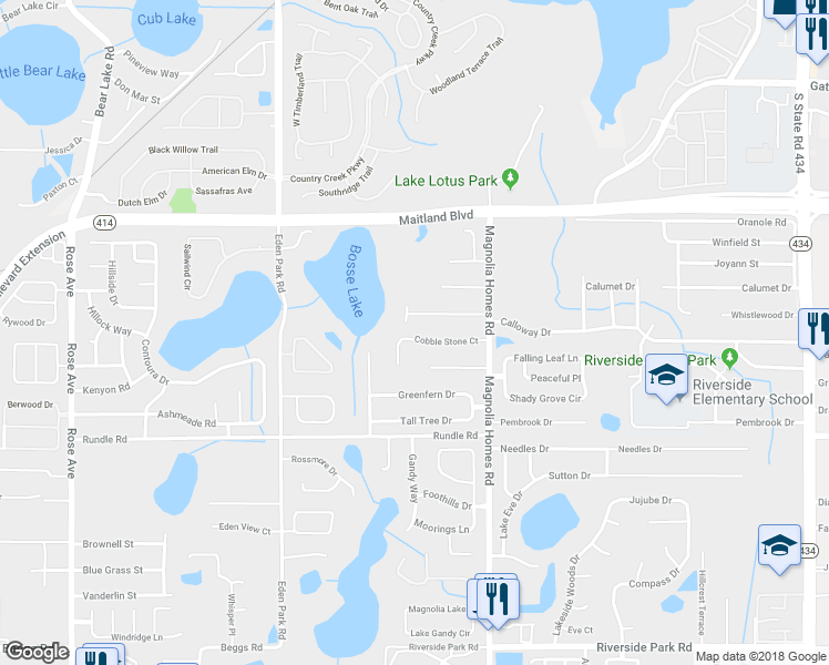 map of restaurants, bars, coffee shops, grocery stores, and more near 4243 Cobble Stone Court in Orlando