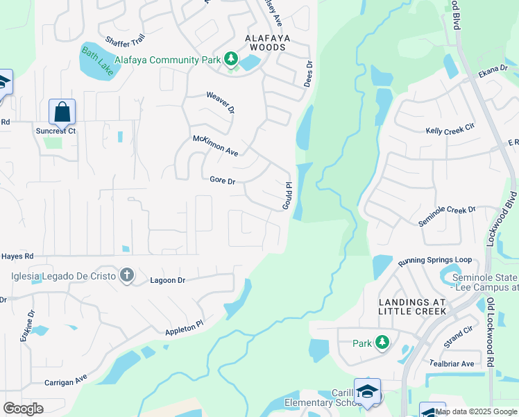 map of restaurants, bars, coffee shops, grocery stores, and more near 1071 Gould Pl in Oviedo