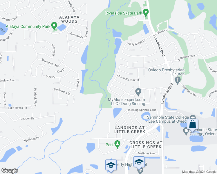 map of restaurants, bars, coffee shops, grocery stores, and more near 1092 West Riviera Boulevard in Oviedo