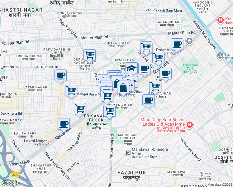 map of restaurants, bars, coffee shops, grocery stores, and more near in Delhi