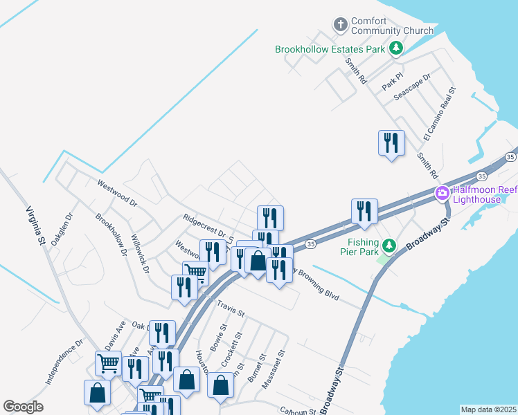 map of restaurants, bars, coffee shops, grocery stores, and more near 304 Rouen Dr in Port Lavaca