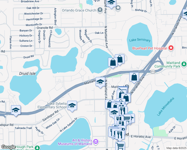 map of restaurants, bars, coffee shops, grocery stores, and more near in Maitland