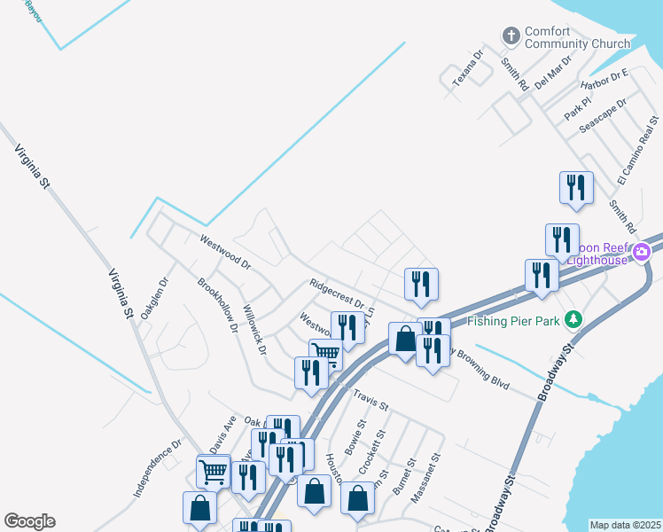 map of restaurants, bars, coffee shops, grocery stores, and more near 524 Village Road in Port Lavaca