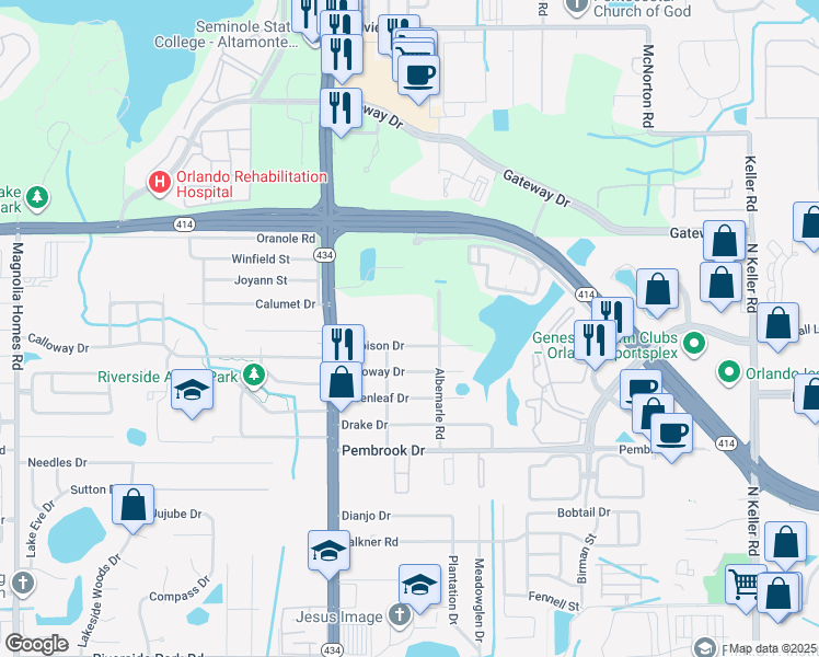 map of restaurants, bars, coffee shops, grocery stores, and more near 2651 Maitland Crossing Way in Orlando