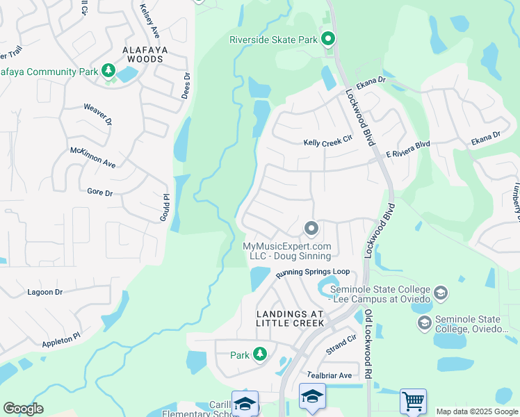 map of restaurants, bars, coffee shops, grocery stores, and more near 1625 Cracker Creek Court in Oviedo