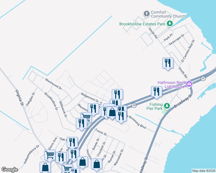 map of restaurants, bars, coffee shops, grocery stores, and more near 306 Cavelier Drive in Port Lavaca
