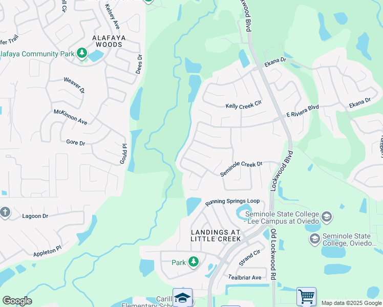 map of restaurants, bars, coffee shops, grocery stores, and more near 1615 Cracker Creek Court in Oviedo