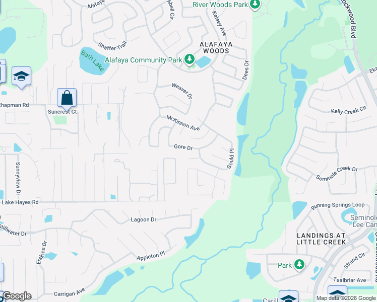 map of restaurants, bars, coffee shops, grocery stores, and more near 1036 Gore Drive in Oviedo