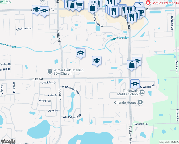 map of restaurants, bars, coffee shops, grocery stores, and more near 4200 Dike Road in Winter Park