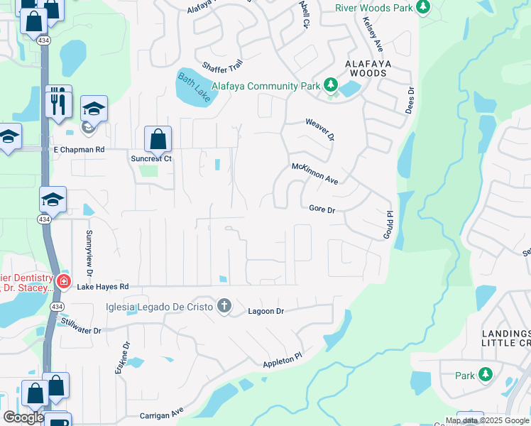 map of restaurants, bars, coffee shops, grocery stores, and more near 1012 Gammage Point in Oviedo