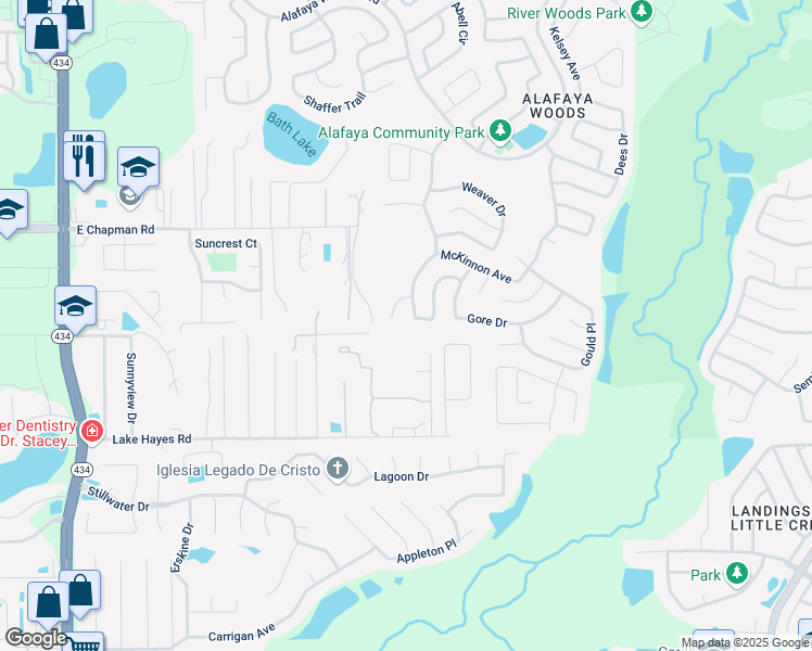 map of restaurants, bars, coffee shops, grocery stores, and more near 1023 Dishman Loop in Oviedo