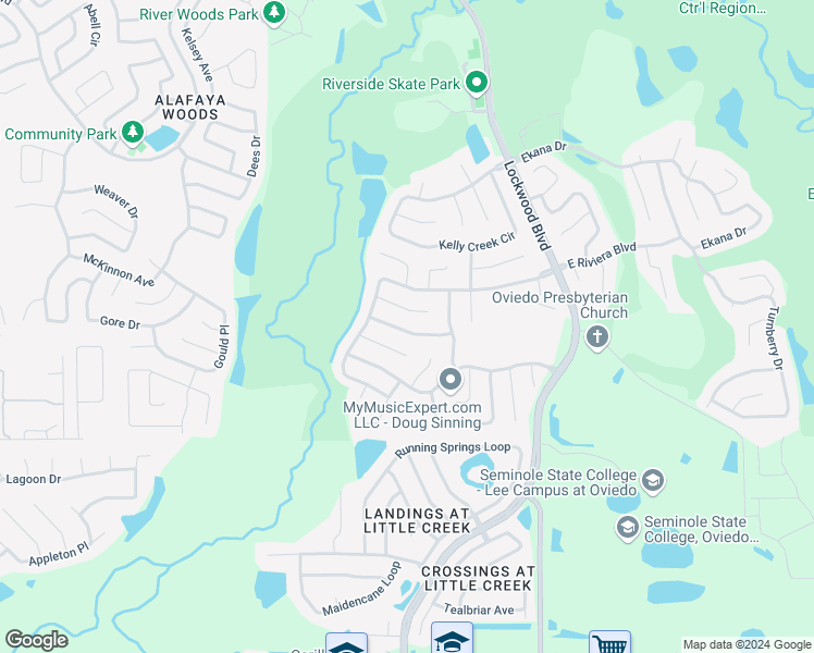 map of restaurants, bars, coffee shops, grocery stores, and more near 1012 Moccasin Run Road in Oviedo
