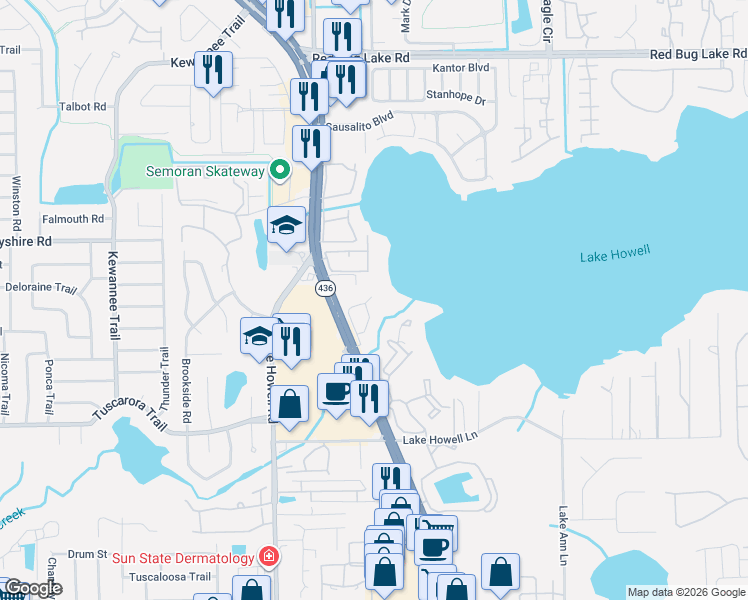 map of restaurants, bars, coffee shops, grocery stores, and more near 1158 Carmel Circle in Casselberry