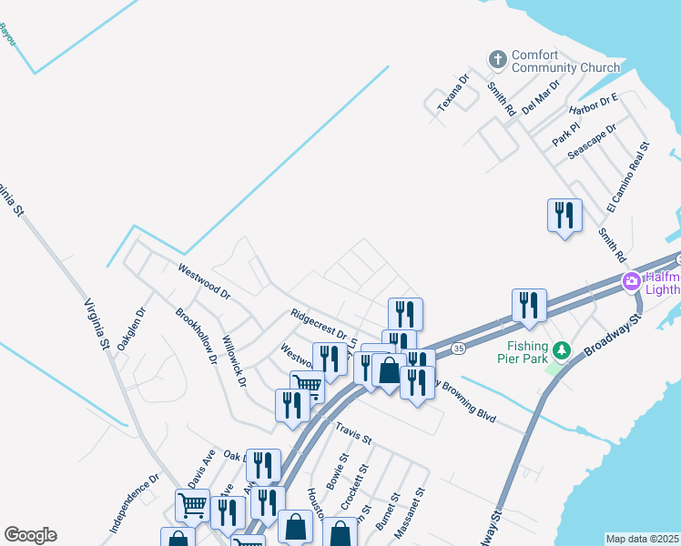 map of restaurants, bars, coffee shops, grocery stores, and more near 524 Village Road in Port Lavaca