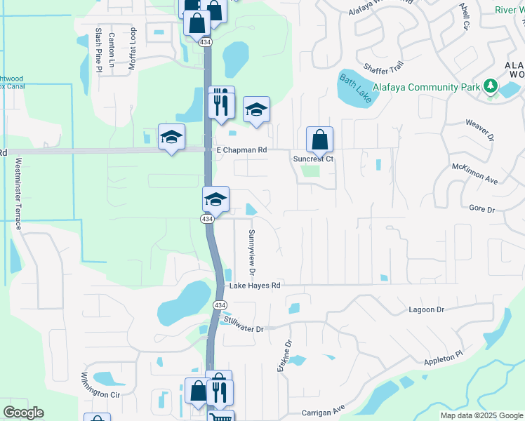 map of restaurants, bars, coffee shops, grocery stores, and more near 221 Burnsed Place in Oviedo