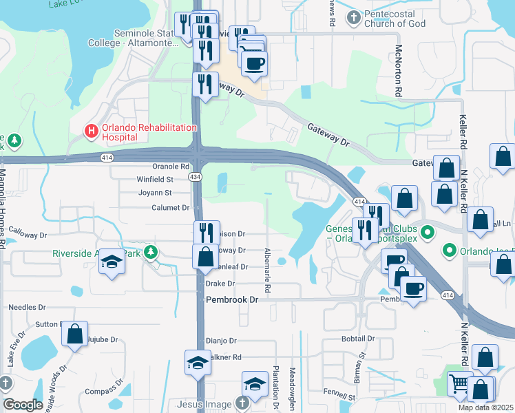 map of restaurants, bars, coffee shops, grocery stores, and more near 2603 Maitland Crossing Way in Orlando