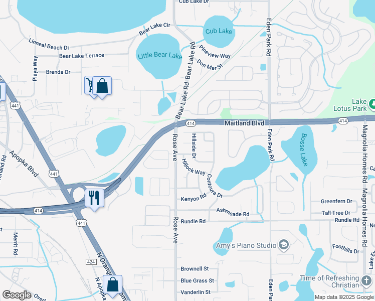map of restaurants, bars, coffee shops, grocery stores, and more near 5419 Tealwood Drive in Orlando