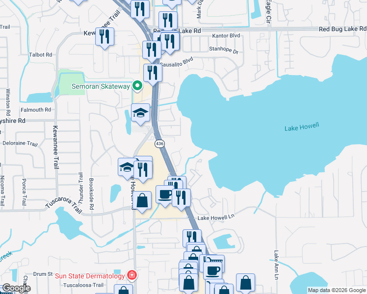 map of restaurants, bars, coffee shops, grocery stores, and more near 1158 Carmel Circle in Casselberry