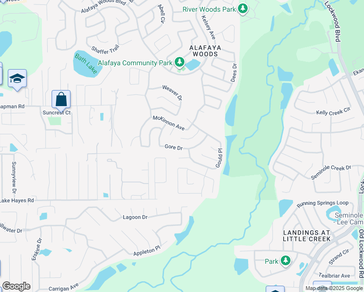 map of restaurants, bars, coffee shops, grocery stores, and more near 1036 Gore Drive in Oviedo