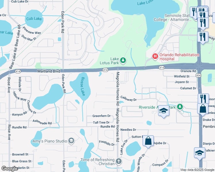 map of restaurants, bars, coffee shops, grocery stores, and more near 4009 Castell Drive in Orlando