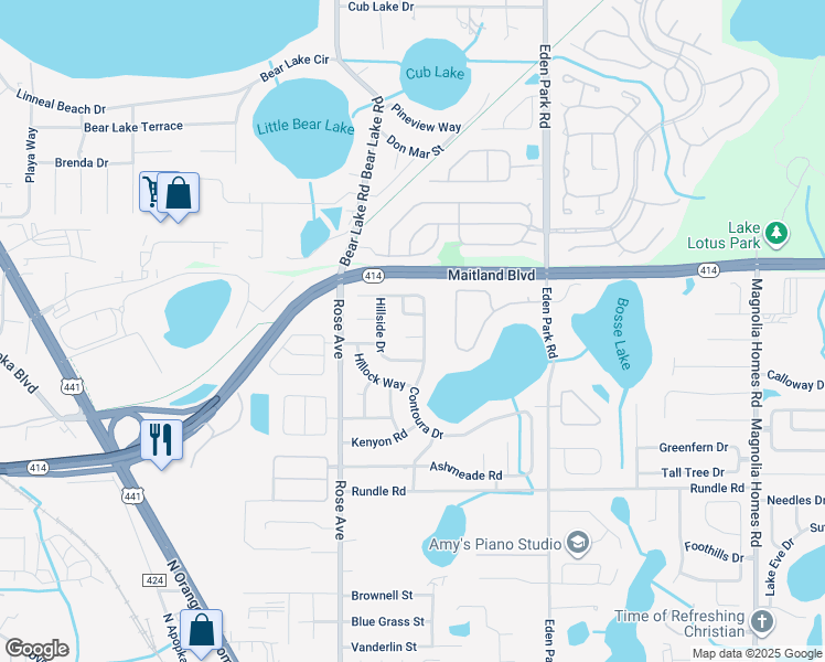 map of restaurants, bars, coffee shops, grocery stores, and more near 5303 Venta Court in Orlando