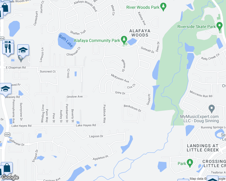map of restaurants, bars, coffee shops, grocery stores, and more near 1014 Gore Drive in Oviedo