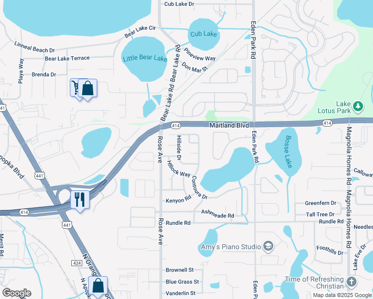 map of restaurants, bars, coffee shops, grocery stores, and more near 5303 Venta Court in Orlando