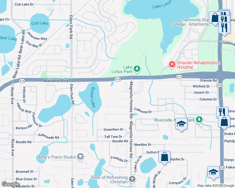 map of restaurants, bars, coffee shops, grocery stores, and more near 4009 Castell Drive in Orlando