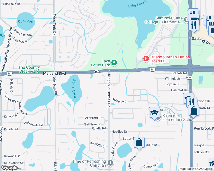 map of restaurants, bars, coffee shops, grocery stores, and more near 3903 Castell Drive in Orlando