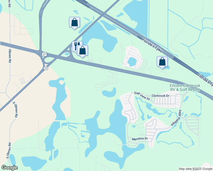 map of restaurants, bars, coffee shops, grocery stores, and more near Unnamed Road in Groveland