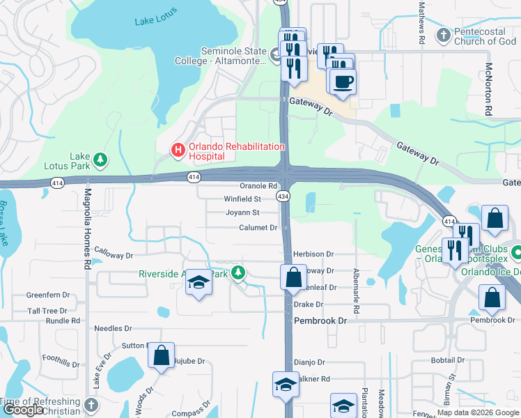 map of restaurants, bars, coffee shops, grocery stores, and more near 3005 Winfield Street in Orlando