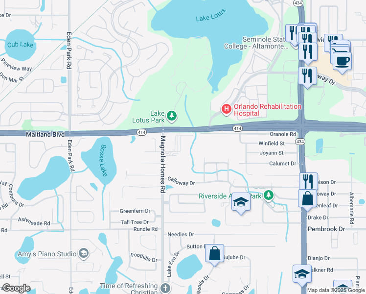 map of restaurants, bars, coffee shops, grocery stores, and more near 8903 Magnolia Homes Road in Orlando