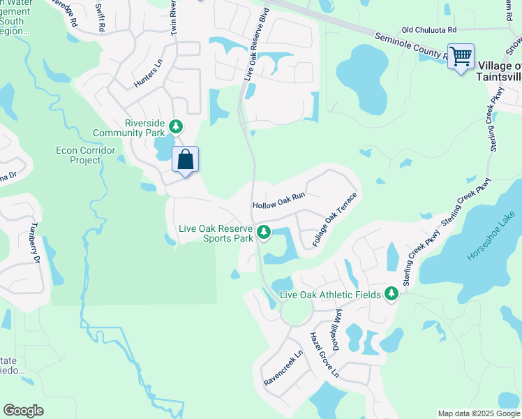 map of restaurants, bars, coffee shops, grocery stores, and more near 3411 Hollow Oak Run in Oviedo