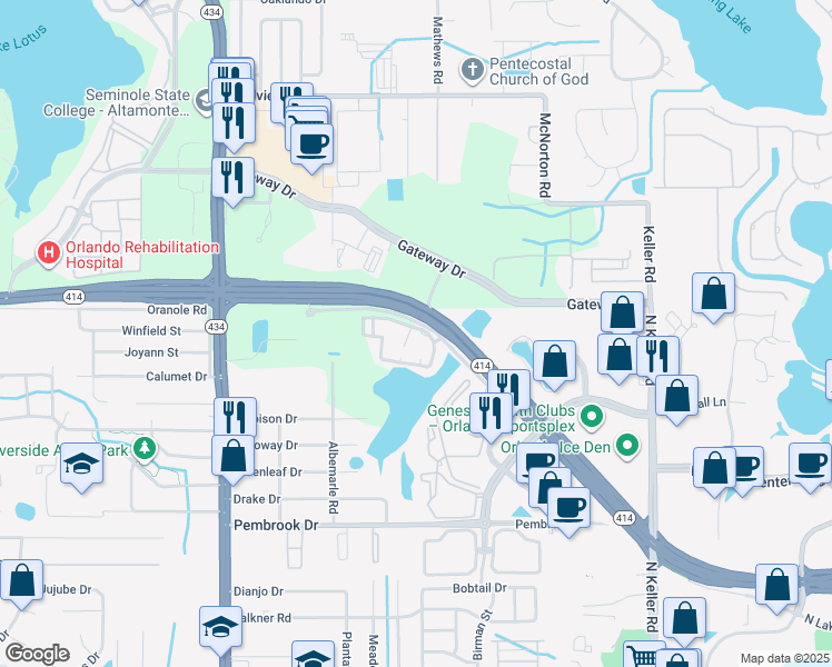 map of restaurants, bars, coffee shops, grocery stores, and more near 9012 Summit Centre Way in Orlando