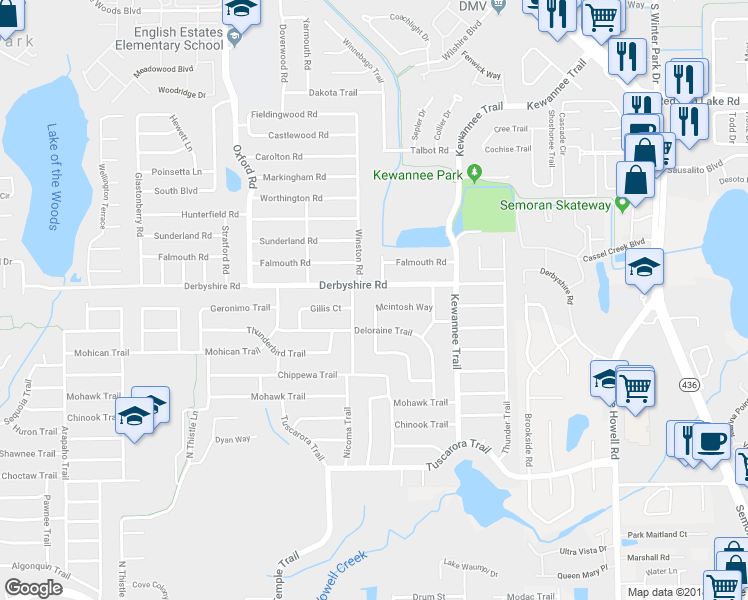 map of restaurants, bars, coffee shops, grocery stores, and more near 941 Collie Lane in Maitland