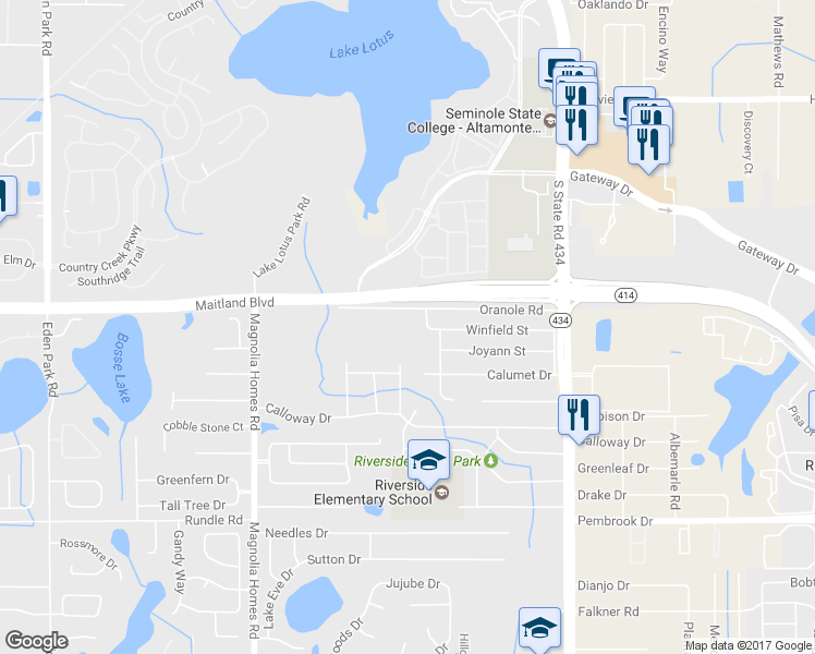 map of restaurants, bars, coffee shops, grocery stores, and more near 3400 Oranole Road in Orlando