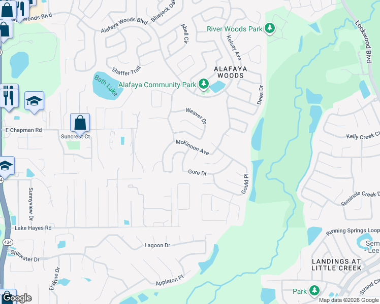 map of restaurants, bars, coffee shops, grocery stores, and more near 1002 Gore Drive in Oviedo