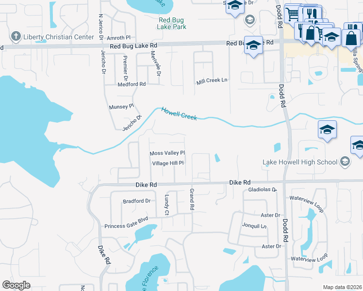 map of restaurants, bars, coffee shops, grocery stores, and more near 3045 Dikewood Court in Winter Park