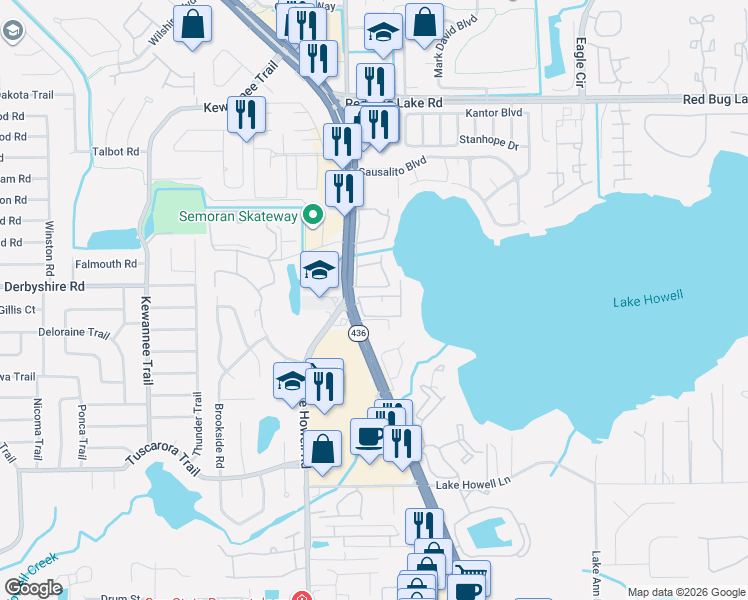 map of restaurants, bars, coffee shops, grocery stores, and more near 1158 Calle Del Norte in Casselberry