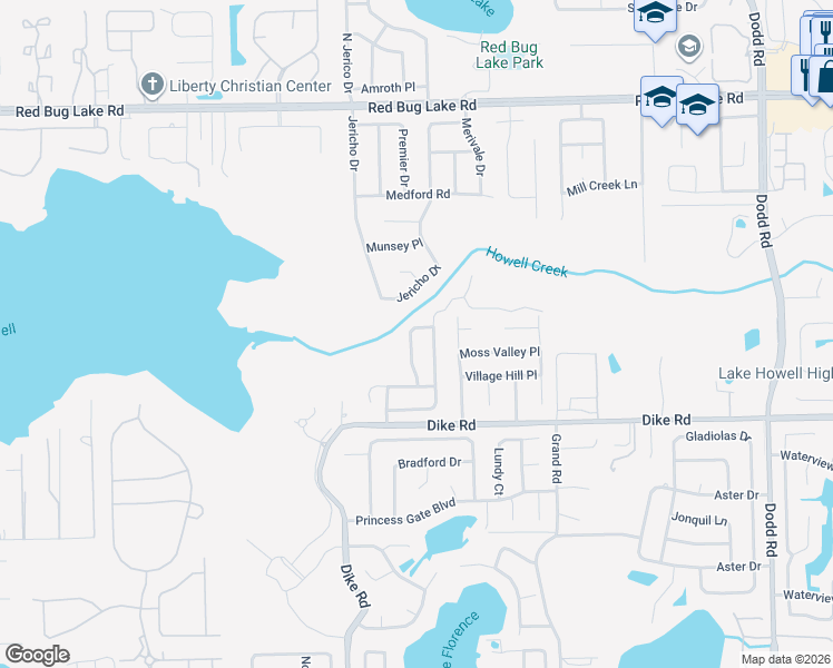 map of restaurants, bars, coffee shops, grocery stores, and more near 3075 Coral Vine Lane in Winter Park